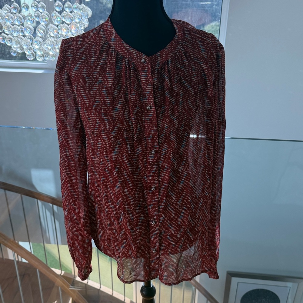 Veronica Beard Red and White Patterned Blouse